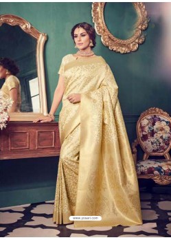 Gold Designer Kanchivaram Silk Party Wear Sari