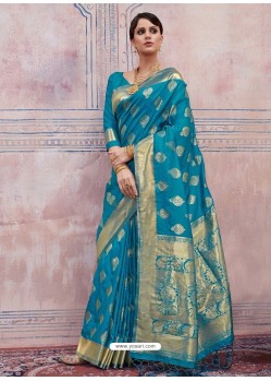 Blue Designer Silk Party Wear Sari