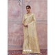 Off White Designer Silk Party Wear Sari