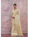 Off White Designer Silk Party Wear Sari