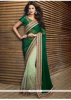 Modish Green Chiffon And Net Designer Saree