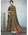 Mehendi Heavy Embroidered Designer Silk Sari