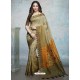 Olive Green Heavy Embroidered Designer Silk Sari