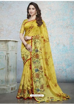 Yellow Heavy Embroidered Designer Silk Sari