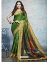 Forest Green Heavy Embroidered Designer Silk Sari