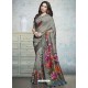 Grey Heavy Embroidered Designer Silk Sari