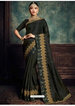 Buy Mehendi Heavy Embroidered Designer Silk Sari | Wedding Sarees
