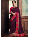 Deep Wine Heavy Embroidered Designer Silk Sari