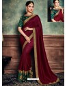 Maroon Heavy Embroidered Designer Silk Sari