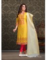 Yellow Embroidered Designer Churidar Salwar Suit