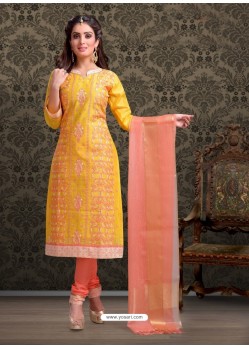 Yellow Embroidered Designer Churidar Salwar Suit
