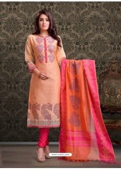 Light Orange Embroidered Designer Churidar Salwar Suit