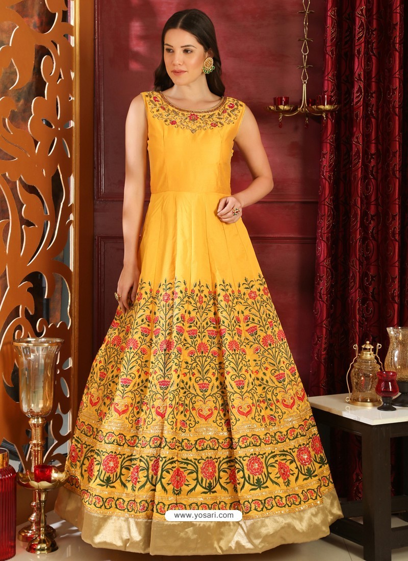 Buy Indian Latest Yellow Haldi Wear Gown Online at Ethnic Plus at Best Price