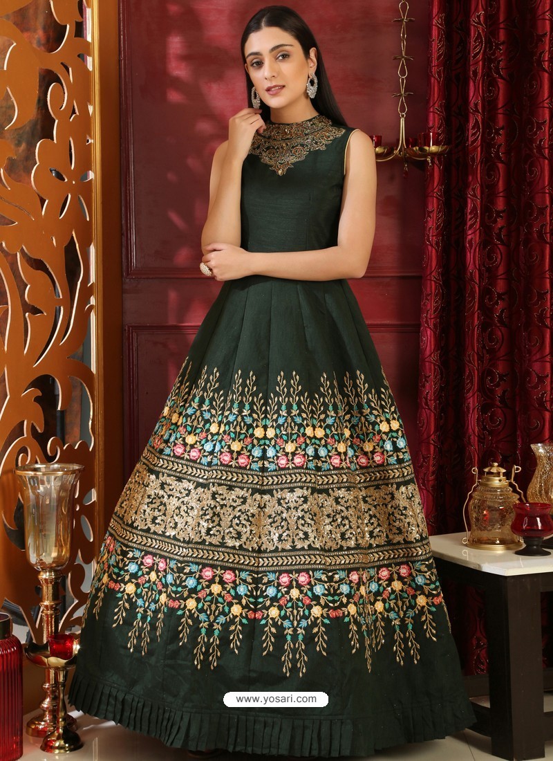 Buy Dark Green Party Wear Gown For Girls 