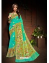 Aqua Blue Designer Paithani Silk Sari