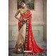 Light Beige Heavy Embroidered Designer Silk Sari