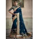 Peacock Blue Heavy Embroidered Designer Silk Sari