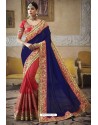 Royal Blue Heavy Embroidered Designer Silk Sari