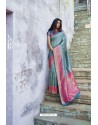 Blue Heavy Embroidered Designer Silk Sari
