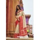 Light Beige Heavy Embroidered Designer Silk Sari