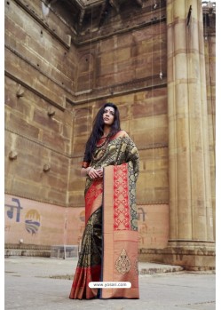 Black Heavy Embroidered Designer Silk Sari