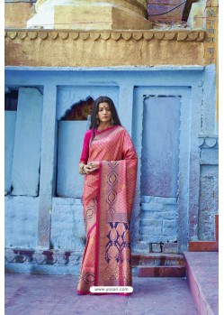 Pink Heavy Embroidered Designer Silk Sari