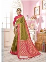 Parrot Green Designer Banarasi Silk Sari