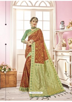 Rust Designer Banarasi Silk Sari