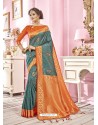 Teal Blue Designer Banarasi Silk Sari