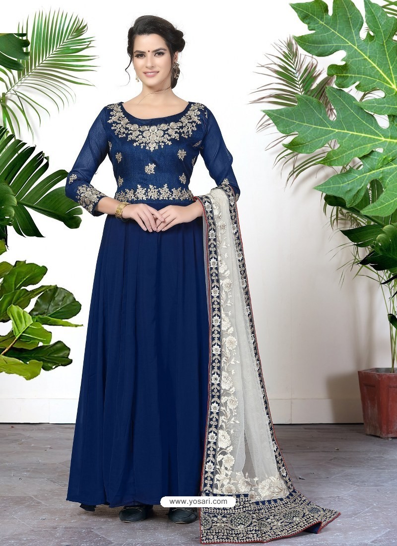 Buy Scintillating Navy Blue Embroidered Designer Anarkali Suit ...