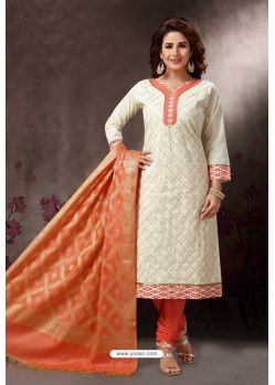 Off White Embroidered Designer Straight Salwar Suit