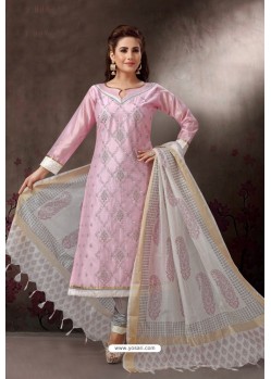 Baby Pink Embroidered Designer Straight Salwar Suit