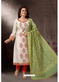 Off White Embroidered Designer Straight Salwar Suit