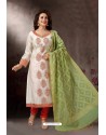 Off White Embroidered Designer Straight Salwar Suit