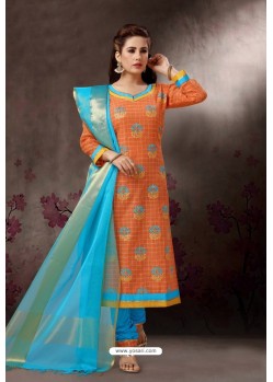 Orange Embroidered Designer Straight Salwar Suit