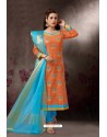 Orange Embroidered Designer Straight Salwar Suit