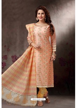 Light Orange Embroidered Designer Straight Salwar Suit