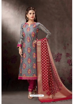 Grey Embroidered Designer Straight Salwar Suit