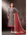 Grey Embroidered Designer Straight Salwar Suit