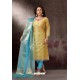 Yellow Embroidered Designer Straight Salwar Suit