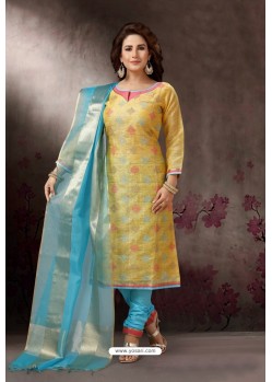 Yellow Embroidered Designer Straight Salwar Suit