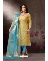 Yellow Embroidered Designer Straight Salwar Suit