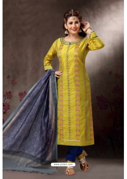 Yellow Embroidered Designer Straight Salwar Suit