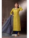 Yellow Embroidered Designer Straight Salwar Suit