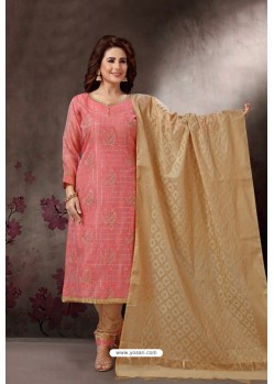 Peach Embroidered Designer Straight Salwar Suit