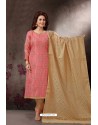 Peach Embroidered Designer Straight Salwar Suit