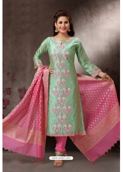 Sea Green Embroidered Designer Straight Salwar Suit