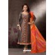 Coffee Embroidered Designer Straight Salwar Suit