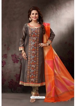 Coffee Embroidered Designer Straight Salwar Suit