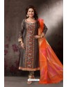 Coffee Embroidered Designer Straight Salwar Suit